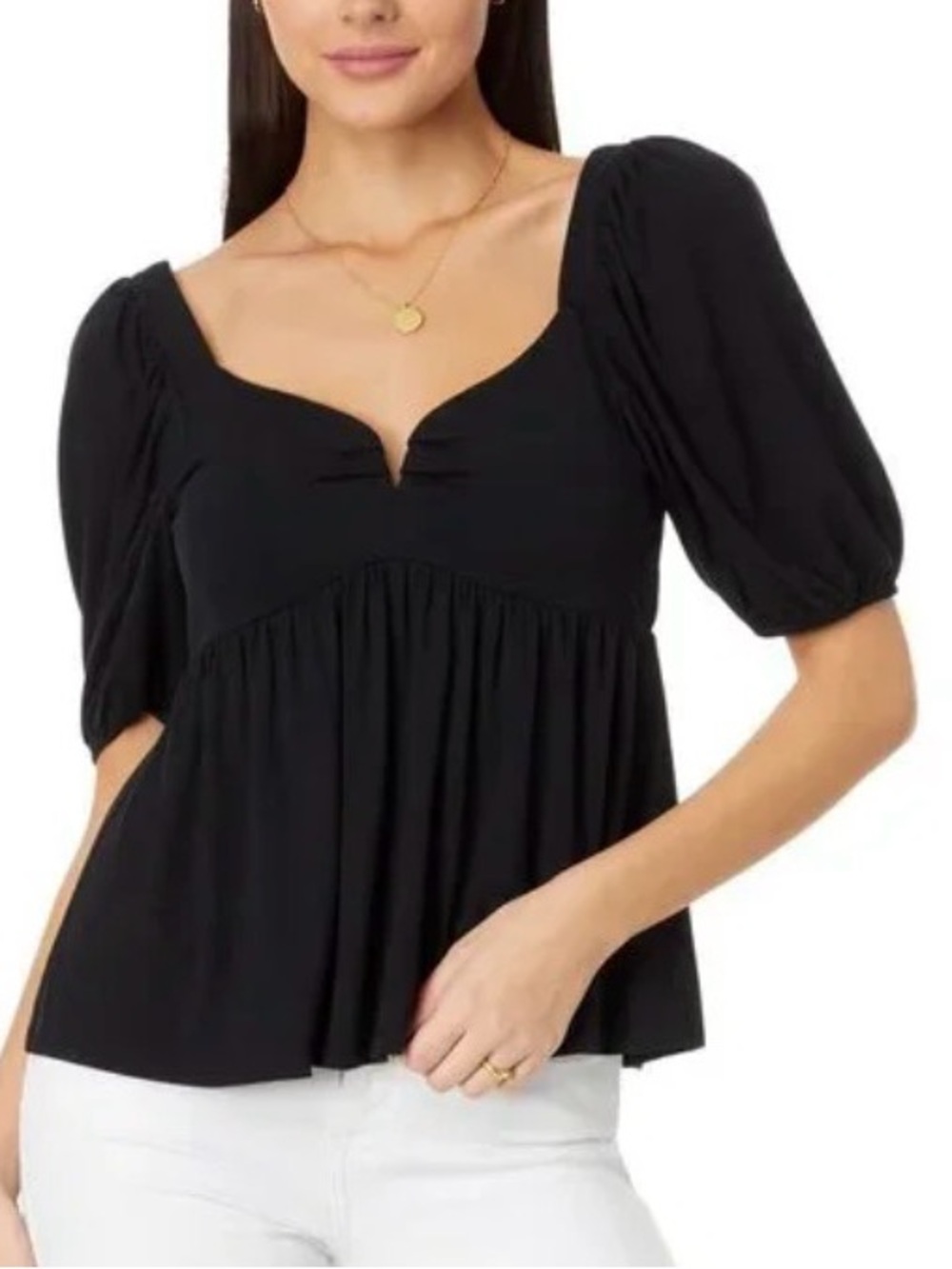 Lilly Pulitzer Florian’s Black Puff-Sleeve Peplum Top Blouse Shirt Large L
